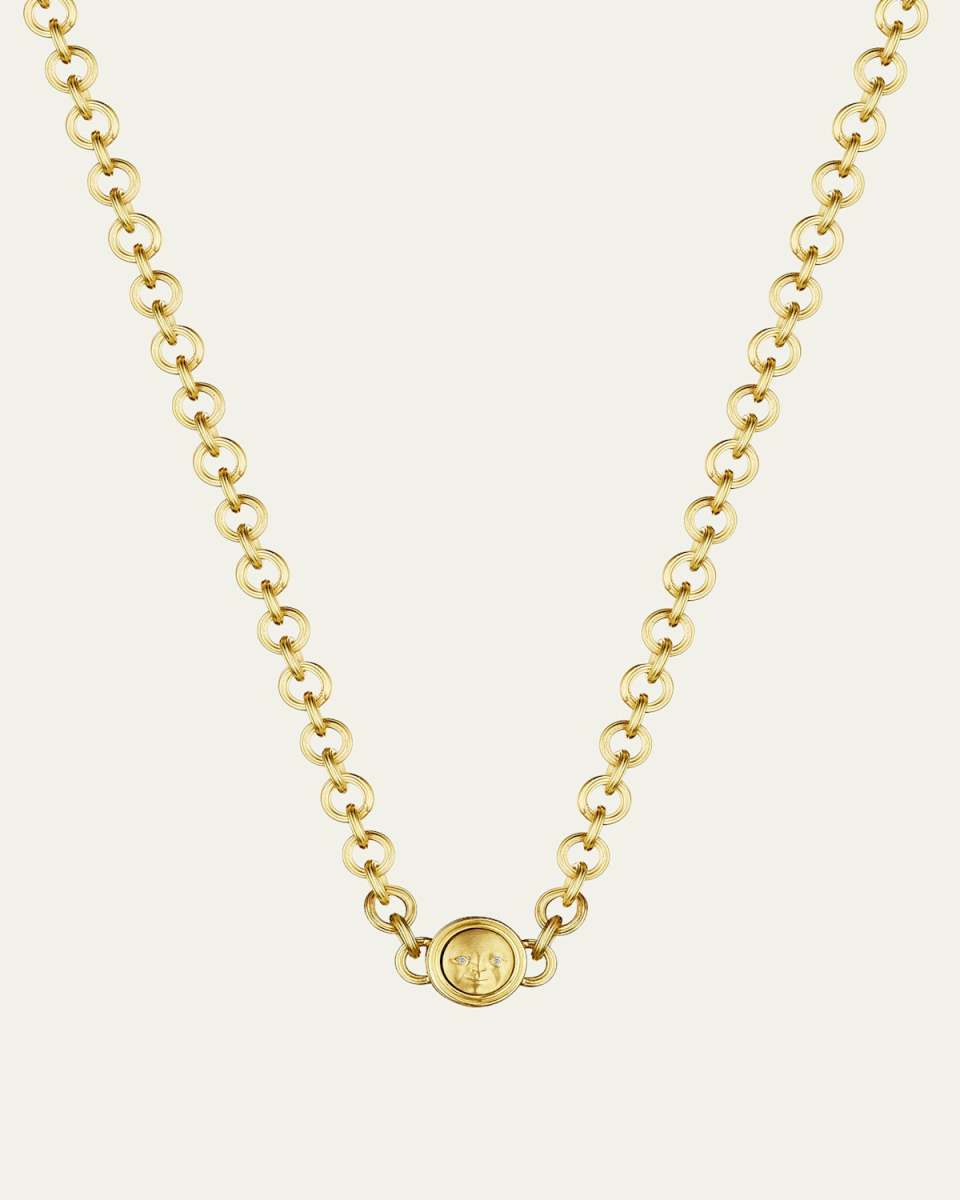 18K Yellow Gold Moon Chain Necklace with Diamonds